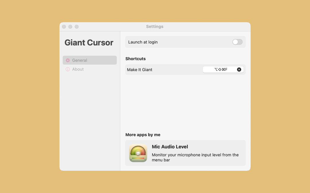 giant cursor general settings