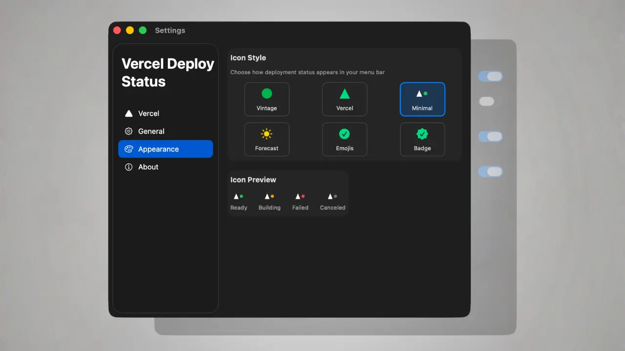 Vercel Deploy Status Icons Selection